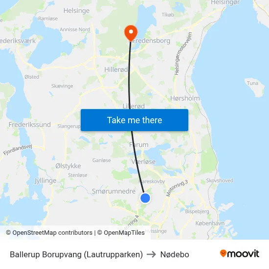 Ballerup Borupvang (Lautrupparken) to Nødebo map