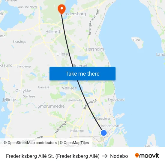 Frederiksberg Allé St. (Frederiksberg Allé) to Nødebo map