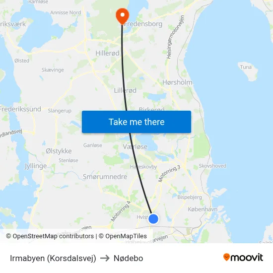 Irmabyen (Korsdalsvej) to Nødebo map