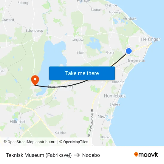 Teknisk Museum (Fabriksvej) to Nødebo map