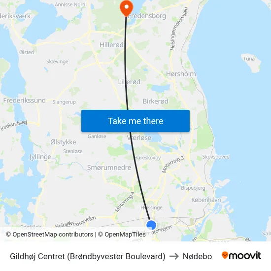 Gildhøj Centret (Brøndbyvester Boulevard) to Nødebo map