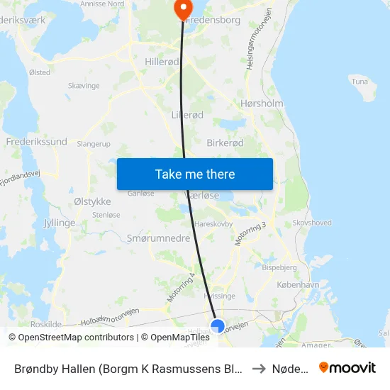 Brøndby Hallen (Borgm K Rasmussens Blvd) to Nødebo map