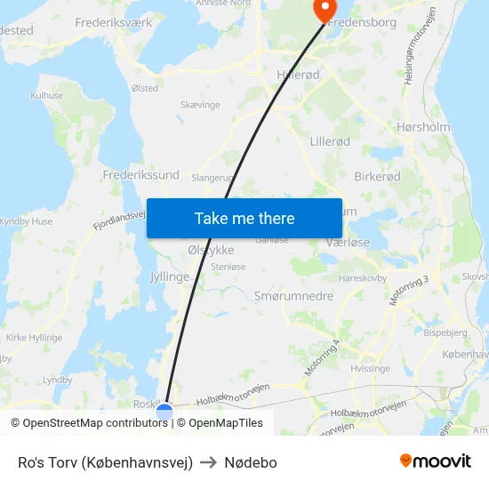 Ro's Torv (Københavnsvej) to Nødebo map