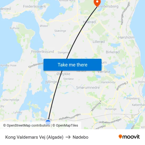 Kong Valdemars Vej (Algade) to Nødebo map