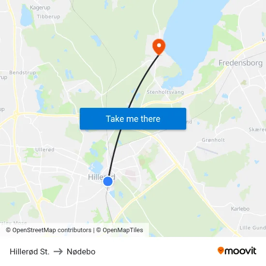 Hillerød St. to Nødebo map