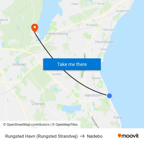 Rungsted Havn (Rungsted Strandvej) to Nødebo map