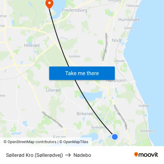 Søllerød Kro (Søllerødvej) to Nødebo map