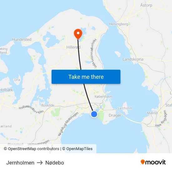 Jernholmen to Nødebo map