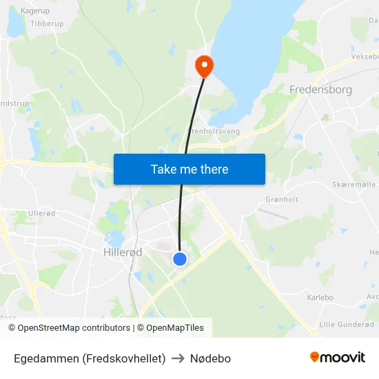 Egedammen (Fredskovhellet) to Nødebo map