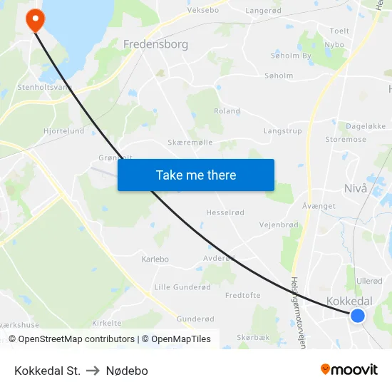 Kokkedal St. to Nødebo map