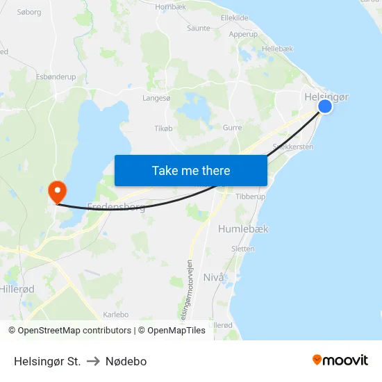 Helsingør St. to Nødebo map