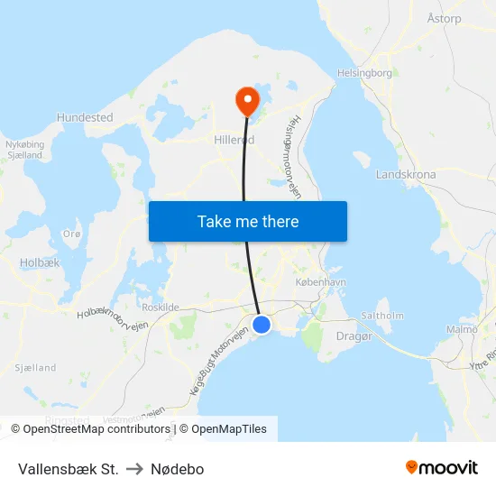Vallensbæk St. to Nødebo map