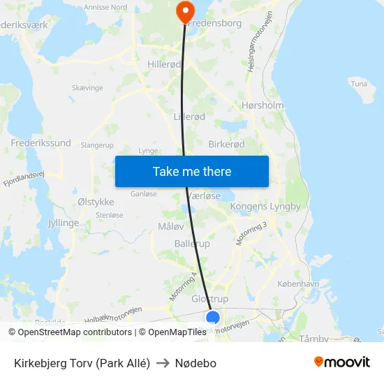 Kirkebjerg Torv (Park Allé) to Nødebo map