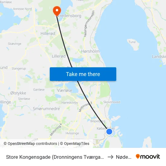 Store Kongensgade (Dronningens Tværgade) to Nødebo map