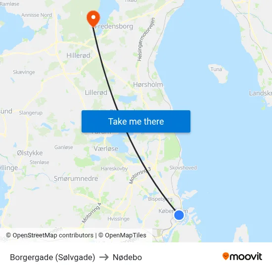 Borgergade (Sølvgade) to Nødebo map