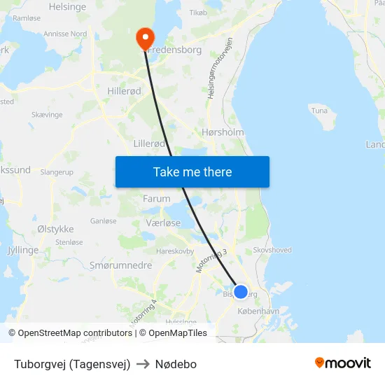 Tuborgvej (Tagensvej) to Nødebo map
