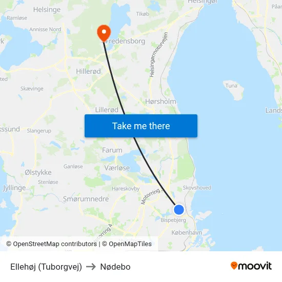 Ellehøj (Tuborgvej) to Nødebo map