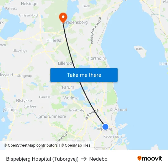 Bispebjerg Hospital (Tuborgvej) to Nødebo map