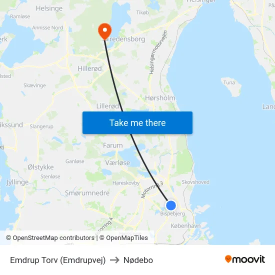 Emdrup Torv (Emdrupvej) to Nødebo map