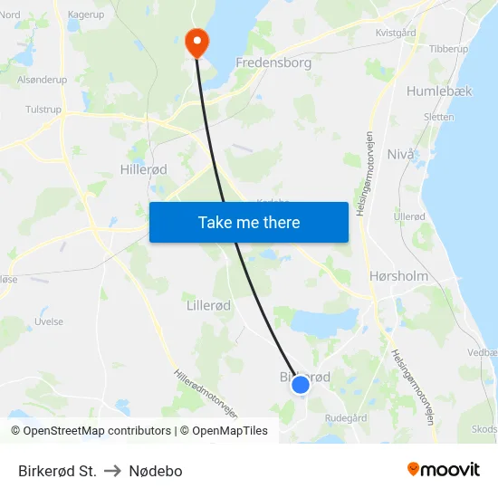 Birkerød St. to Nødebo map