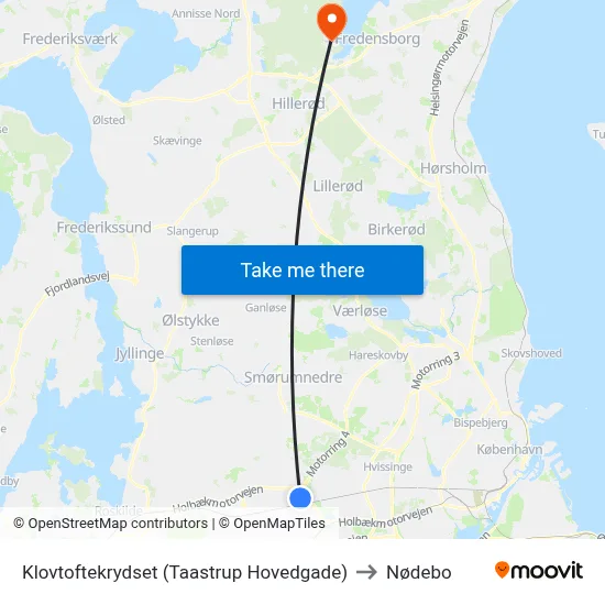 Klovtoftekrydset (Taastrup Hovedgade) to Nødebo map