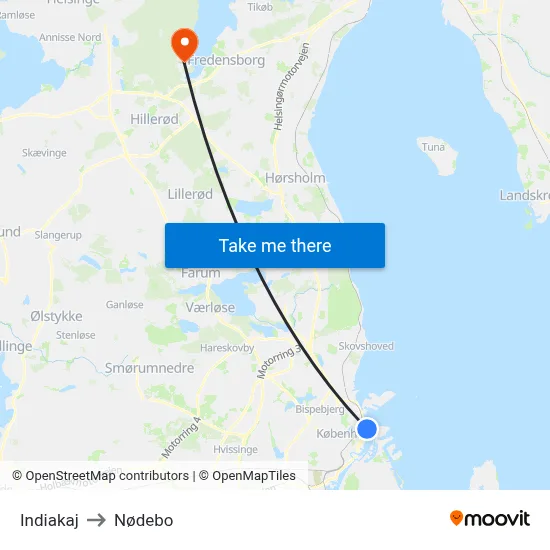Indiakaj to Nødebo map