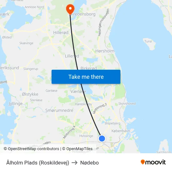 Ålholm Plads (Roskildevej) to Nødebo map