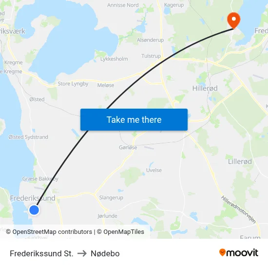 Frederikssund St. to Nødebo map