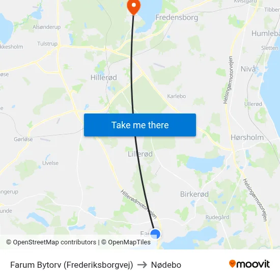 Farum Bytorv (Frederiksborgvej) to Nødebo map