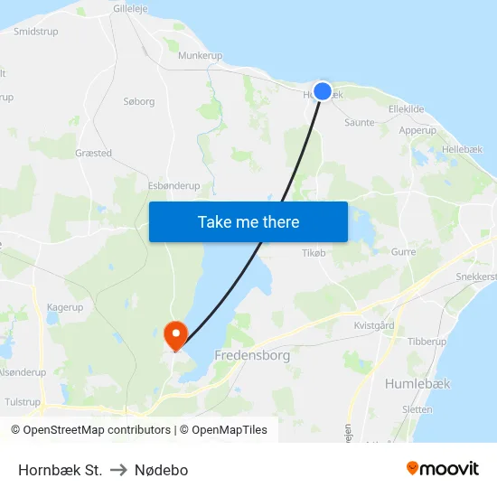 Hornbæk St. to Nødebo map