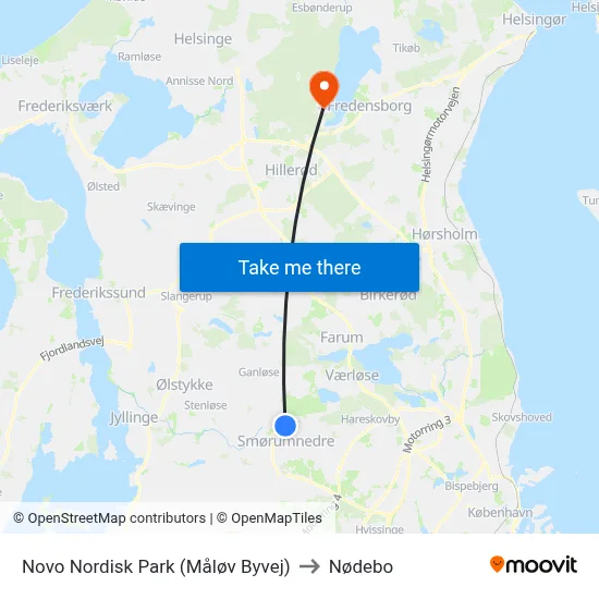 Novo Nordisk Park (Måløv Byvej) to Nødebo map