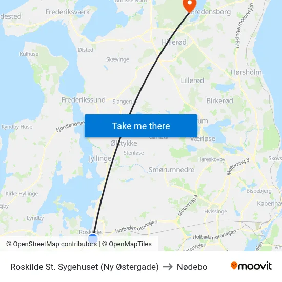 Roskilde St. Sygehuset (Ny Østergade) to Nødebo map