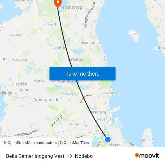 Bella Center Indgang Vest to Nødebo map