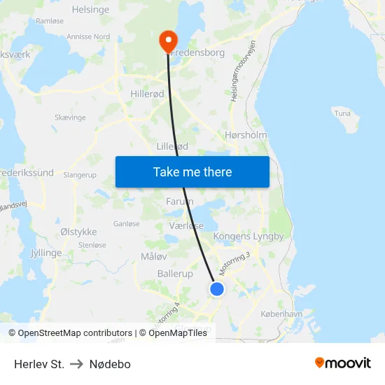 Herlev St. to Nødebo map