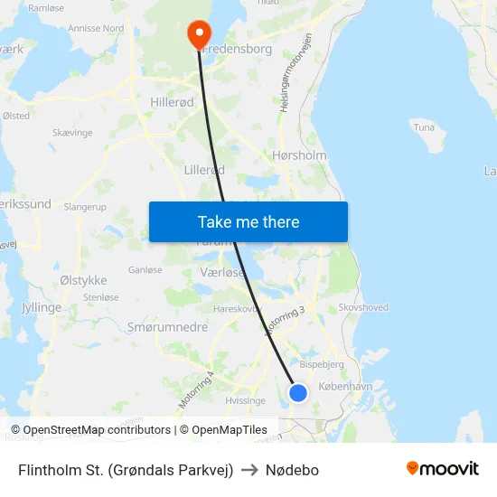 Flintholm St. (Grøndals Parkvej) to Nødebo map