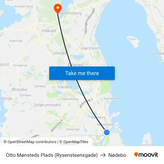 Otto Mønsteds Plads (Rysensteensgade) to Nødebo map