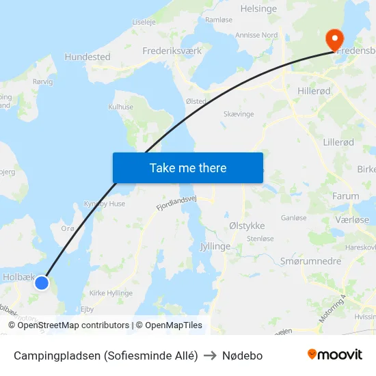 Campingpladsen (Sofiesminde Allé) to Nødebo map