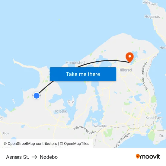 Asnæs St. to Nødebo map