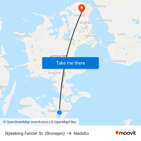 Nykøbing Falster St. (Brovejen) to Nødebo map