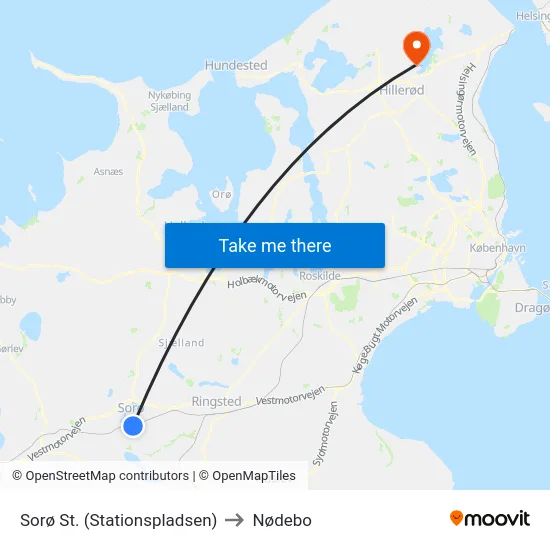 Sorø St. (Stationspladsen) to Nødebo map