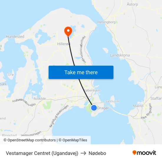 Vestamager Centret (Ugandavej) to Nødebo map