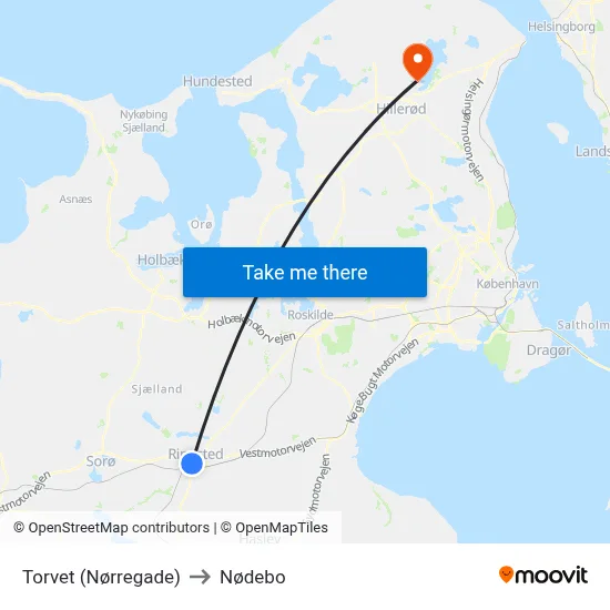Torvet (Nørregade) to Nødebo map