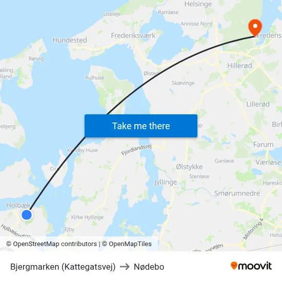 Bjergmarken (Kattegatsvej) to Nødebo map