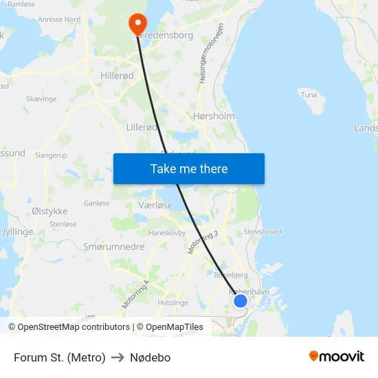 Forum St. (Metro) to Nødebo map