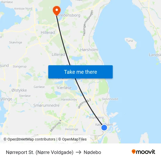 Nørreport St. (Nørre Voldgade) to Nødebo map