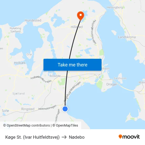 Køge St. (Ivar Huitfeldtsvej) to Nødebo map