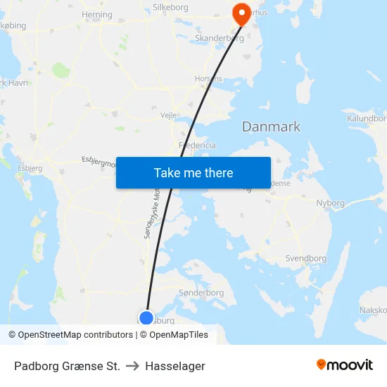 Padborg Grænse St. to Hasselager map