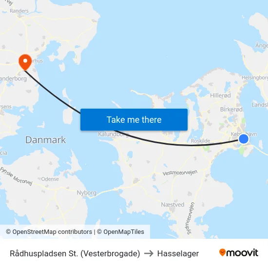 Rådhuspladsen St. (Vesterbrogade) to Hasselager map