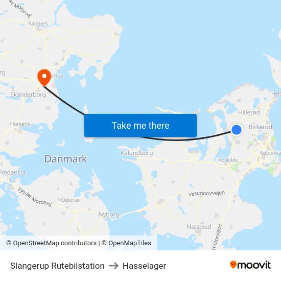 Slangerup Rutebilstation to Hasselager map