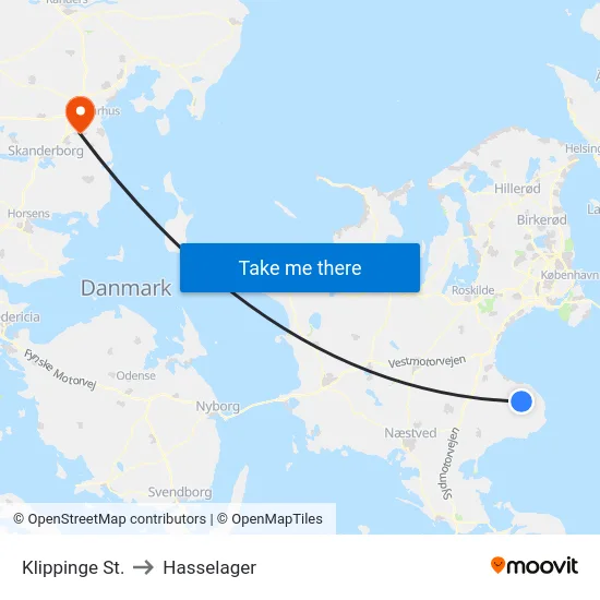 Klippinge St. to Hasselager map